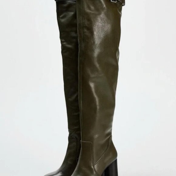 ZARA HEELED LEATHER KNEE HIGH BOOTS - Picture 3 of 6